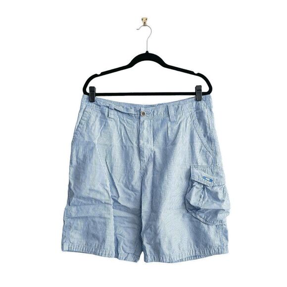 Oakley Mens Bermuda Casual Pinstripes Shorts Powder Blue White Size 36 - Picture 1 of 10